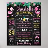 Roze Flamingo Birthday party chalkboard Poster (Voorkant)
