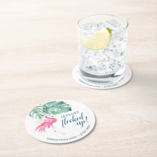 Roze Flamingo Birthday Party Flocktail Ronde Kartonnen Onderzetter (Insitu)
