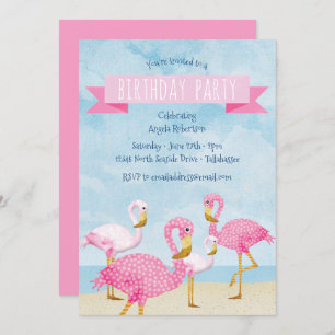 Roze Flamingo Birthday Party Kaart