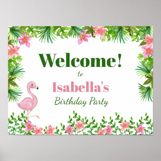 Roze Flamingo Birthday Party Welcome Poster (Voorkant)