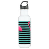 Roze Flamingo Black & Aqua Stripe Water Flacon Waterfles (Voorkant)