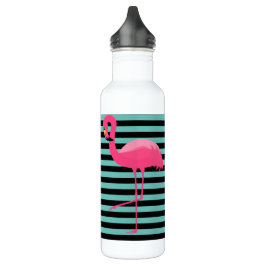 Roze Flamingo Black & Aqua Stripe Water Flacon Waterfles