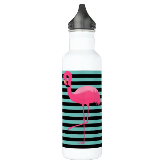 Roze Flamingo Black & Aqua Stripe Water Flacon Waterfles (Links)