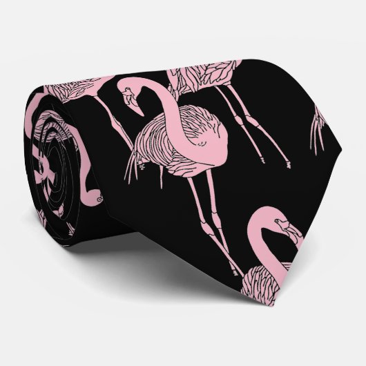Roze Flamingo Black Business Suit Weddenschap Prom Stropdas (Opgerold)