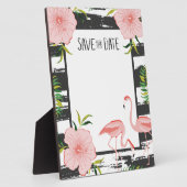 Roze Flamingo Black en White Stripe Save Date Fotoplaat (Zijkant)