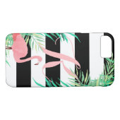 Roze Flamingo & Black Stripes, monogrammen Case-Mate iPhone Case (Achterkant (Horizontaal))