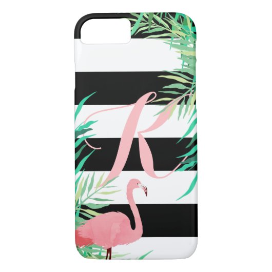 Roze Flamingo & Black Stripes, monogrammen Case-Mate iPhone Case (Achterkant)