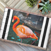 Roze flamingo Black White Stripe Dare Quote