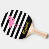 Roze Flamingo Black & White Stripes Gold Script Tafeltennisbatje (Zijkant)