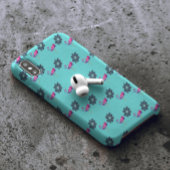 roze Flamingo & blauw bloempatroon op blauwgroen Case-Mate iPhone Case