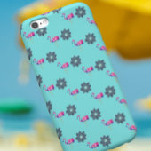 roze Flamingo & blauw bloempatroon op blauwgroen Case-Mate iPhone Case