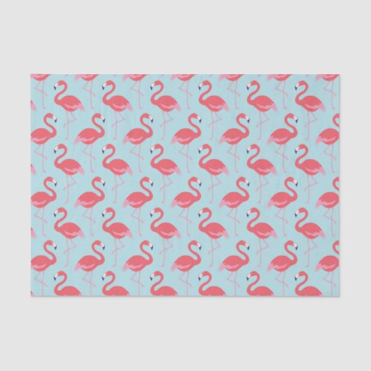 Roze flamingo blauw patroonpapier tissuepapier (Voorkant)