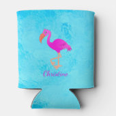 Roze flamingo blauw zee monogram blikjeskoeler (Achterkant)