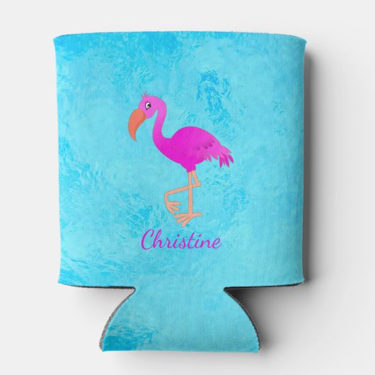 Roze flamingo blauw zee monogram blikjeskoeler (Achterkant)
