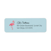Roze Flamingo Blauwe Retouradres Etiket (Voorkant)