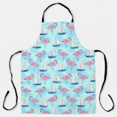 Roze Flamingo Blauwe Zeilboot Nautisch Schort (Voorkant)