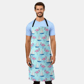 Roze Flamingo Blauwe Zeilboot Nautisch Schort (Gedragen)