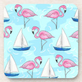 Roze Flamingo Blauwe Zeilboot Preppy Bier Onderzetter (Voorkant)