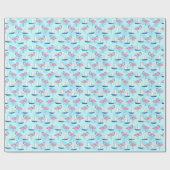 Roze Flamingo Blauwe Zeilboot Preppy Cadeaupapier (Vlak)
