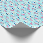 Roze Flamingo Blauwe Zeilboot Preppy Cadeaupapier (Hoek)