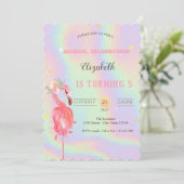 Roze Flamingo Bloem, Holografische Verjaardag Kaart (Staand voorkant)