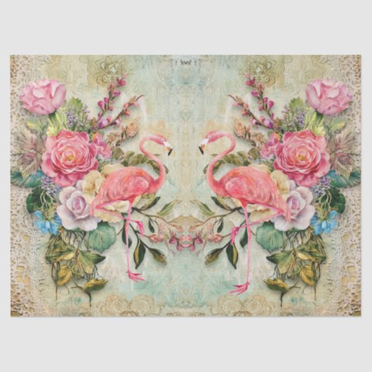 Roze Flamingo & Bloemen Decoupage Tissuepapier (Voorkant)