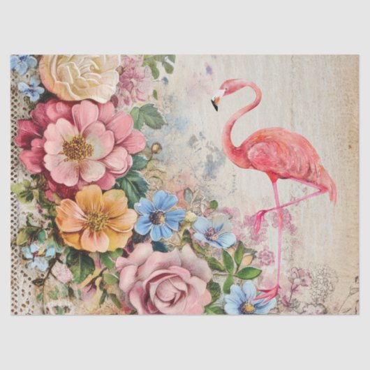 Roze Flamingo & Bloemen Decoupage Tissuepapier (Voorkant)