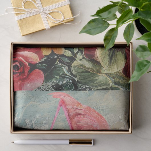 Roze Flamingo &  Bloemen Decoupage Tissuepapier (Geschenk)