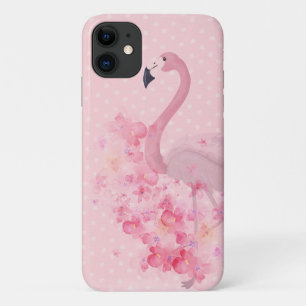 Roze Flamingo Bloemen en Stippen in Waterverf Case-Mate iPhone Case