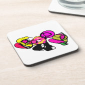 Roze flamingo bloemen en vreugde bier onderzetter (Linkerzijde)