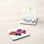 Roze flamingo bloemen en vreugde bier onderzetter (Rechterzijde)