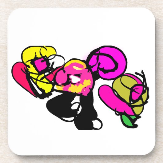 Roze flamingo bloemen en vreugde bier onderzetter (Voorkant)