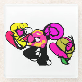 Roze flamingo bloemen en vreugde glazen onderzetter