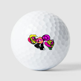 Roze flamingo bloemen en vreugde golfballen