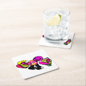 Roze flamingo bloemen en vreugde kartonnen onderzetters (Insitu)