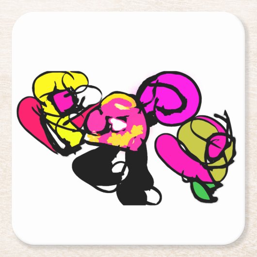 Roze flamingo bloemen en vreugde kartonnen onderzetters (Voorkant)