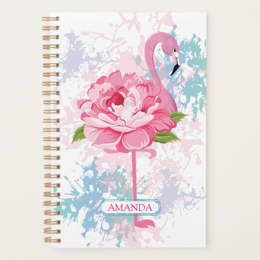 Roze flamingo Bloemen Gepersonaliseerd ontwerp Planner (Voorkant)