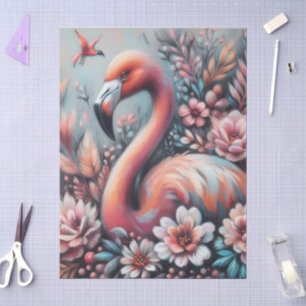 Roze Flamingo & Bloemen Krijt Pastel Decoupage Tissuepapier