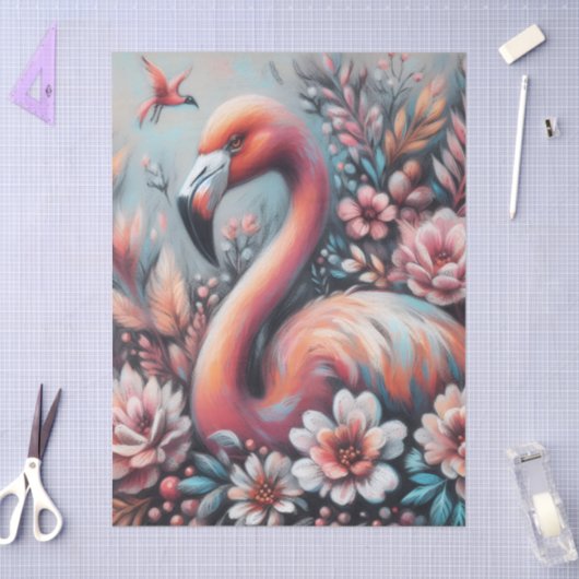 Roze Flamingo & Bloemen Krijt Pastel Decoupage Tissuepapier (Craft)