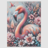 Roze Flamingo & Bloemen Krijt Pastel Decoupage Tissuepapier (Voorkant)