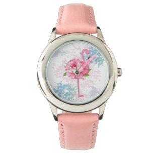 Roze flamingo Bloemen Leuk ontwerp Horloge