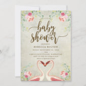 Roze flamingo Bloemen Modern baby shower Uitnodigi Kaart (Voorkant)