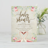 Roze flamingo Bloemen Modern baby shower Uitnodigi Kaart (Staand voorkant)