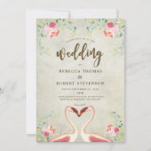 Roze flamingo Bloemen Moderne bruiloft uitnodiging (Voorkant)