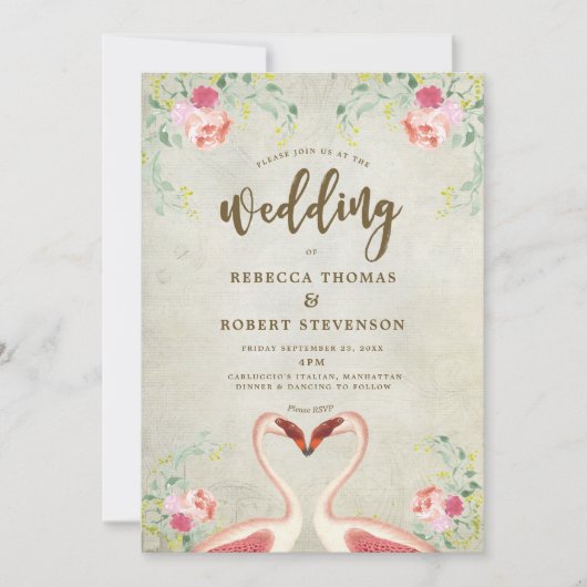 Roze flamingo Bloemen Moderne bruiloft uitnodiging (Voorkant)