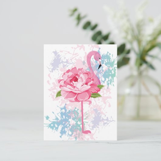 Roze flamingo Bloemenontwerp Feestdagenkaart (Staand voorkant)