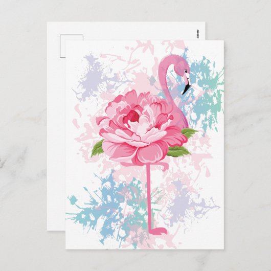 Roze flamingo Bloemenontwerp Feestdagenkaart (Voorkant / Achterkant)