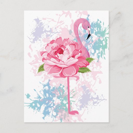 Roze flamingo Bloemenontwerp Feestdagenkaart (Voorkant)