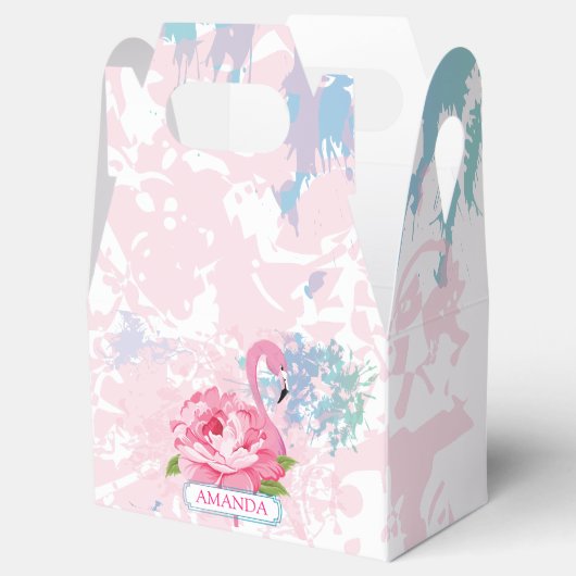 Roze flamingo bloemmonogram bedankdoosjes (Geopend)