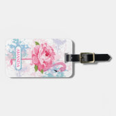Roze flamingo Bloemontwerp Gepersonaliseerd Bagagelabel (Voorkant horizontaal)